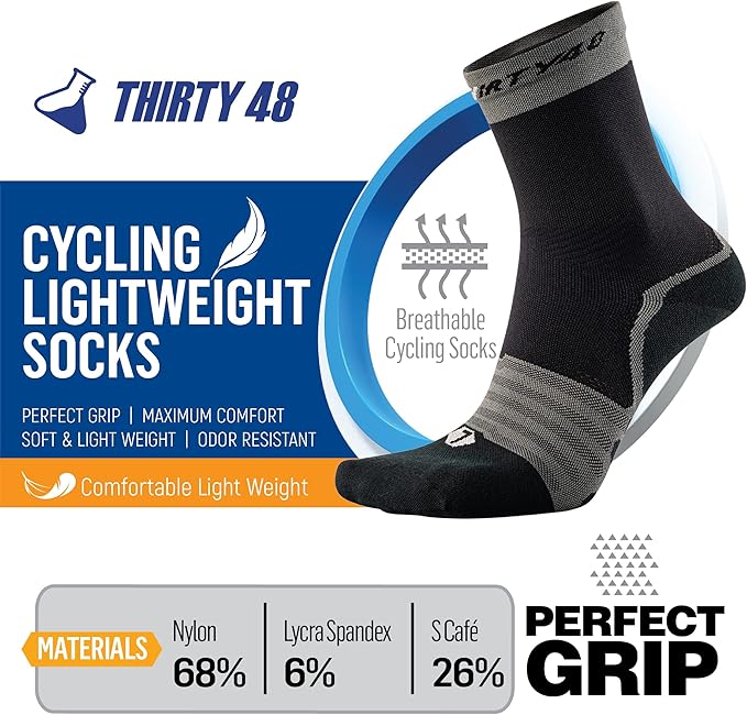 Thirty48 Cycling Socks with S.Café Fabric, Odor Resistant, UV Protection, Quick Drying