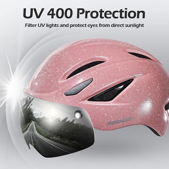 Odoland Bike Helmet with Magnetic Sun Visor for Adults, Glasses-Friendly Design Adjustable Dial Cycling Helmet for Men & Women, Urban Riding Bicycle Helmet for Mountain, Road, E-Bike, Commuting