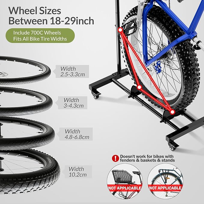 Vertical Bike Parking Stand - Adjustable Height for 29"Wheels, Space-Saving & Freestanding Bike Rack for MTB/Road Bikes,No-Drill Installation Indoor Bike Storage for Apartments & Garages