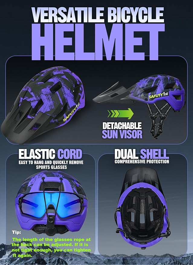 Mountain Bike Helmet for Adults & Youth Lightweight Impact-Resistant with Adjustable Dial & Removable Visor Unisex Helmet for Mountain Biking Bicycle Clcying