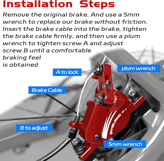 XT-7 Hydraulic Disc Brakes Calipers,Line Pulling/Cable Actuated Front & Rear Brake Calipers for MTB/Mountain Bike/E-Bike.