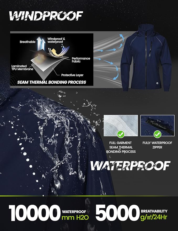 Nepest Womens Cycling Rain Jackets Lightweight Waterproof Biking Running Windbreaker UPF 50+ Reflective Packable Hooded