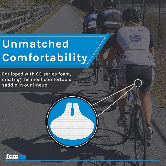 ISM Comfort Series Noseless Bike Saddle for Upright Riders - Anatomic Relief Bicycle Saddle for Hybrid, Police, Commuter Bikes, and Beach Cruisers - Wide and Thick Comfortable Bike Seat for Men/Women