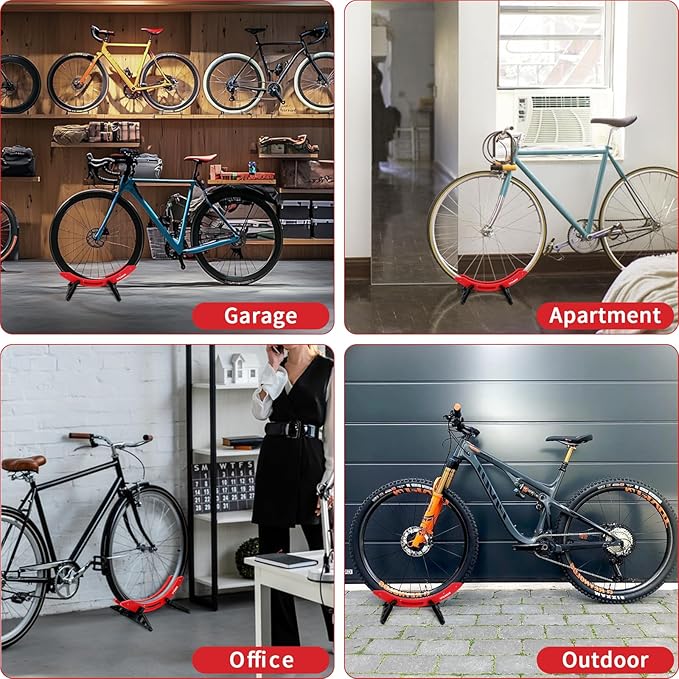WILDKEN Bike Stand, Bike Stand Floor for Home/Garage Adjustable Bicycle Stand Bike Parking Rack Fit Road Bike, Mountain Bike, MTB, BMX, Commuter Bike, Kids Bike, Scooter (Red)