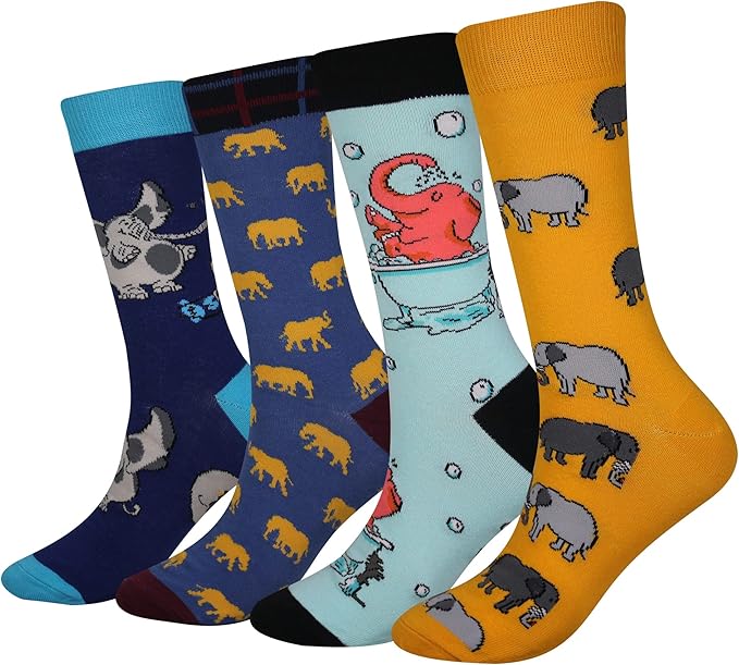 Cansok Men's 2/4 Packs Fun Crazy Novelty Dress Crew Socks