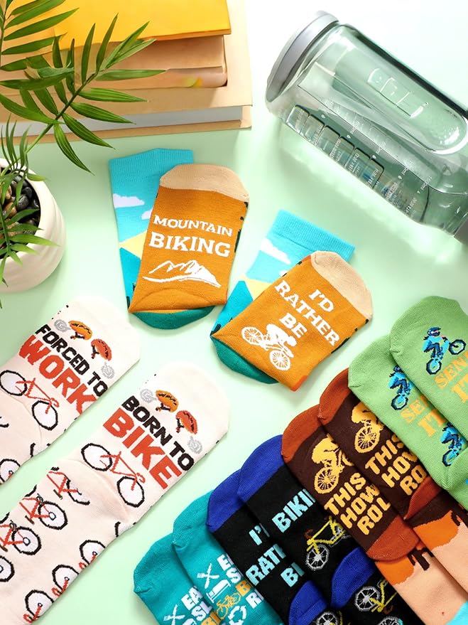 Zoooyawn 6 Pairs Cycling Biking Socks for Men Women Biking Gifts Bulk Funny Crew Socks for Mountain Bike Sports Lovers Gifts