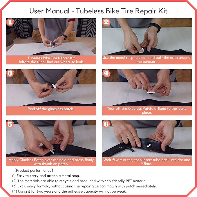 PAX 9 Pcs Bicycle Bike tire Puncture Repair kit with Glueless Patch, Sand Paper, Marking Pen, Exposition in Portable Storage Box for Road, Mountain & BMX Bikes, ATV.