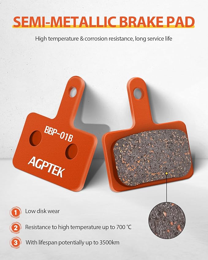 AGPTEK Bike Brake Pads, High-Performance Brake Pads, Disc Brake Pads & Spring (Semi-Metallic&Resin) for Mountain Bike Disc Brakes,Bike Pads Compatible with TRP Tektro Shimano Deore Br