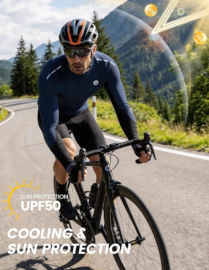 Nepest Mens Cycling Jersey Long Sleeve Bike Jersey UPF 50+ Road Biking Shirts Clothing with 4 Rear Pockets