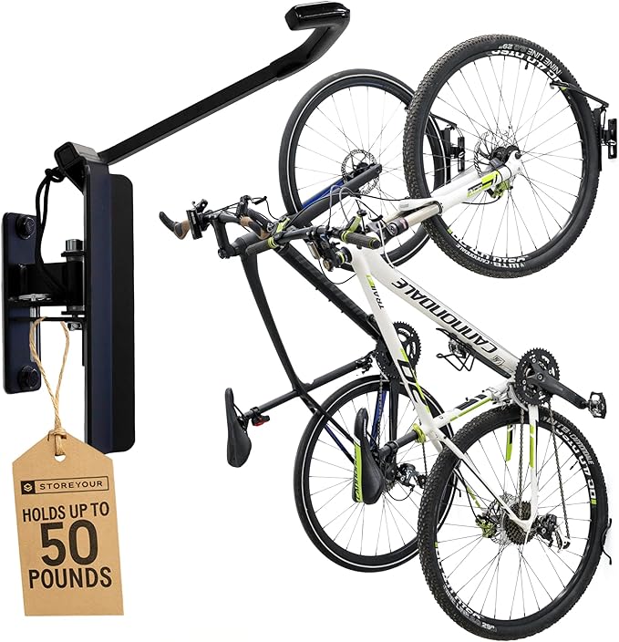 StoreYourBoard Bike Swivel Rack – Wall Mounted Garage Bike Storage, Vertical Bike Rack with 120° Swivel Hanger & Stopper – Space-Saving Bike Rack Garage Mount for Kids Bikes, BMX