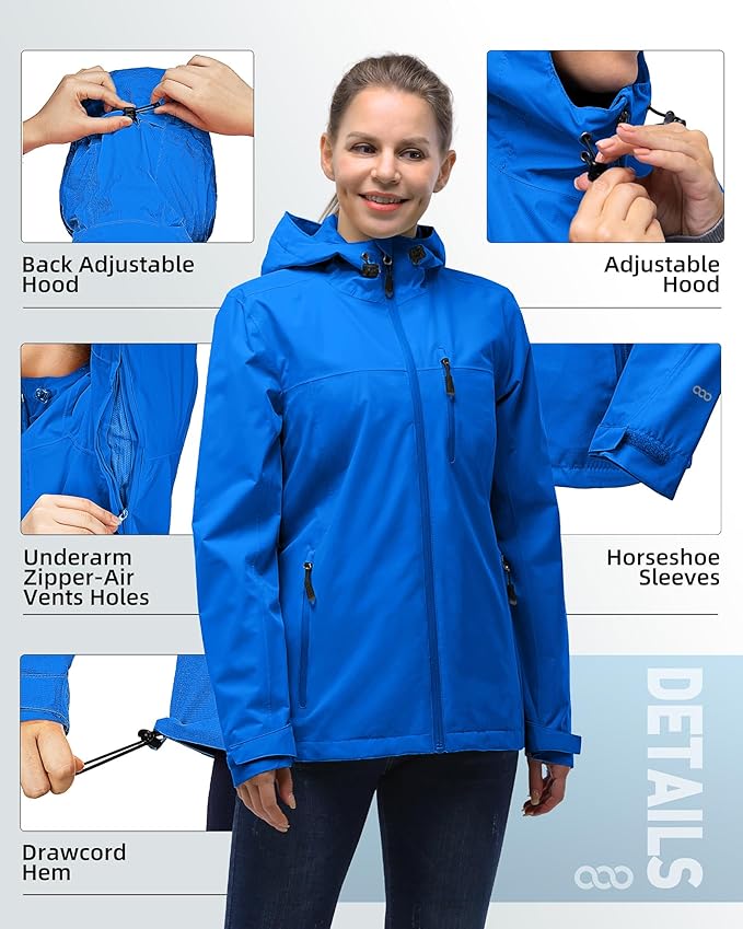 33,000ft Packable Rain Jacket Women Lightweight Waterproof Raincoat with Hood Cycling Bike Jacket Windbreaker