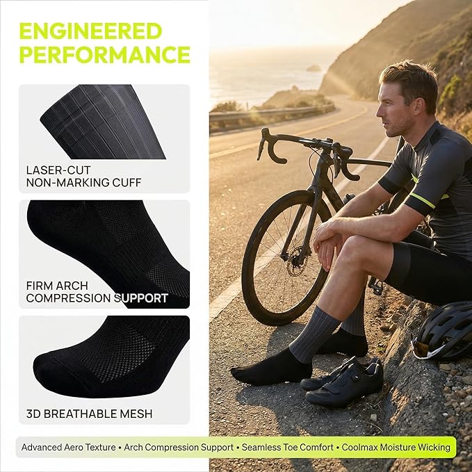 Cycling Socks for Men & Women - 3D Arch Support Compression Bike Socks | Moisture Wicking & Breathable