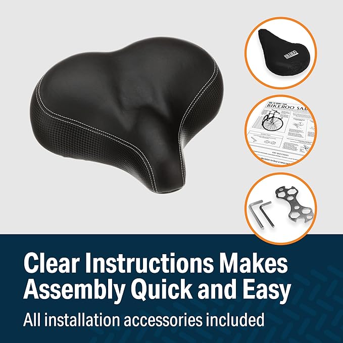 Bikeroo Extra Wide Replacement Saddle - Fits Indoor & Outdoor Bicycles - Steel Spring & Elastomer Suspension - Center Cutout - Memory Foam