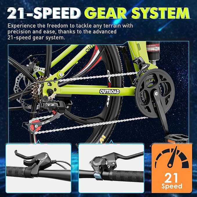 26 Inch Folding Mountain Bike, 21 Speed Full Suspension Bicycle Dual Disc Brake Non-Slip Quick Release tire for Adults Men Women(Balck/Pink/Green/Orange/White/Purple)