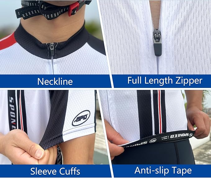 sponeed Men's Cycling Jerseys Tops Biking Shirts Short Sleeve Bike Clothing Full Zipper Bicycle Jacket with Pockets