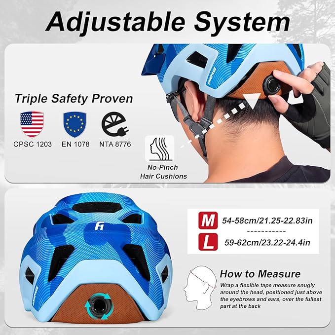 KINGBIKE NTA-8776 Mountain Bike Helmet Professional Ebike Helmets with 3-Level Adjustable Visor & Camera Mount E-MTB Helmet for Adults Men Women Youth E-Bike Safety Certified