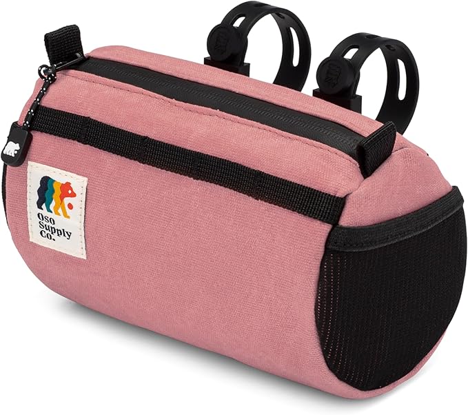 Bike Handlebar Bag – Waxed Canvas Exterior with Quick-Access Waterproof Zipper, Side Mesh Pockets and Spacious Storage – Ideal for Cycling, Commuting and Adventure Rides (Coral)