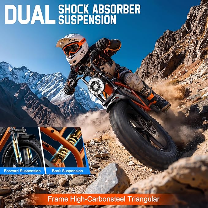 TST Electric Bike for Adults 1500W Peak 20" Fat Tire All-Terrain E-Bike 60/110 Miles 28 MPH Electric Dirt Bike - 48V 15/25 AH Battery Tested to UL 2849 Powered Electric Bicycle