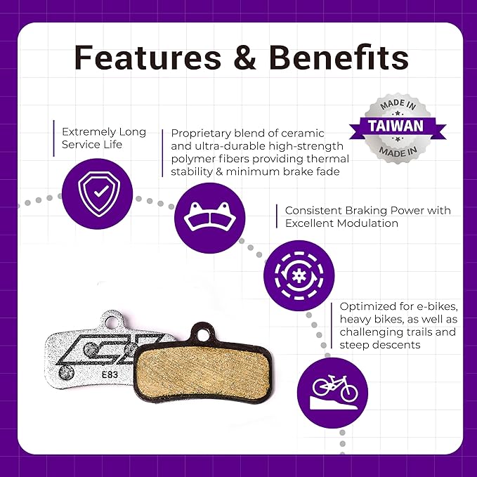 Bike Disc Brake Pads Compatible with/Replacement for Shimano 4 Piston Calipers XTR XT Surron SLX Deore Saint Zee Tektro TRP Quadiem for Mountain Bikes/MTB 83 (Ceramic/Semi-Metallic)
