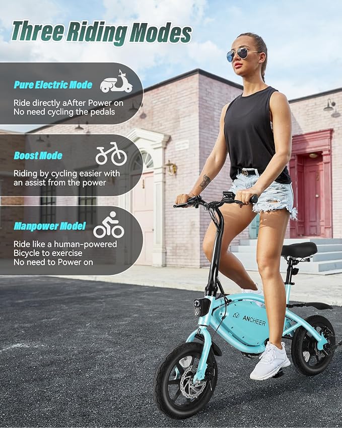 ANCHEER 14” Folding Electric Bike for Adults, 20MPH Ebike with 350W Motor[Peak 500W], 48V 374Wh Battery, Cruise Control, UL2849 Compliant Electric Bicycle, Compact Electric Mini Bike for Teens