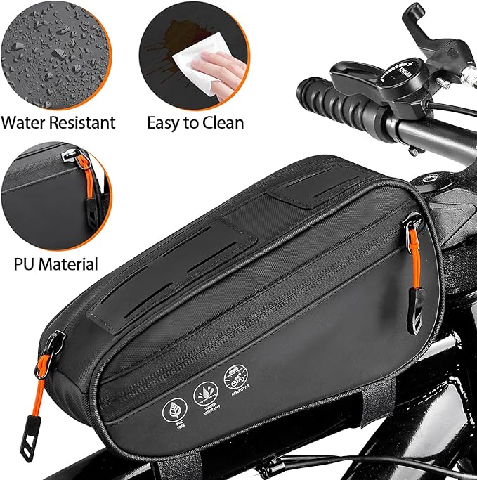 WOTOW Bike Frame Bag - 3 Ways Installation Water Resistant Reflective Bicycle Top Tube Bag with Two Side Pockets, Ebike Cycling Triangle Bag Pouch Accessories for MTB Road Travel (1.2L)