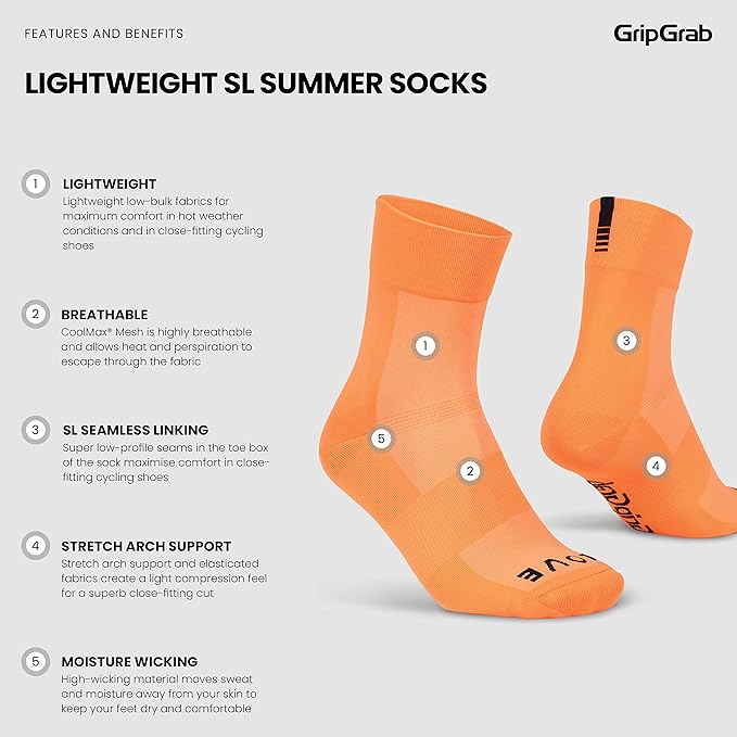 GripGrab Lightweight SL Performance Summer Cycling Socks Eyecatching 2 Lengths Road Mountain Gravel Bike Indoor Biking