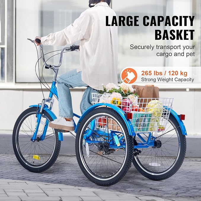 VEVOR Folding Adult Tricycle,Adult Folding Trikes, 3 Wheel Cruiser Bike with Large Basket & Adjustable Seat, Shopping Picnic Foldable Tricycles for Women, Men, Seniors