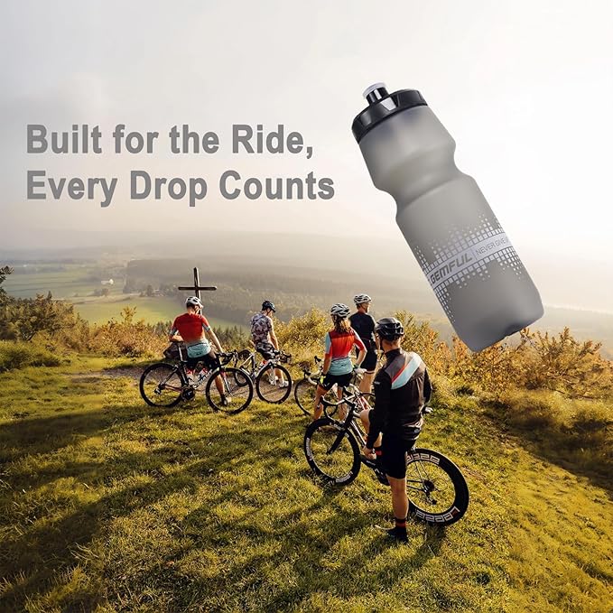 GEMFUL 2 Pack Bike Water Bottles 24oz MTB Cycling Squeeze Bottle BPA-Free Leak-Proof 750ml for Mountain Biking Trail Riding Commuting (Grey+White)