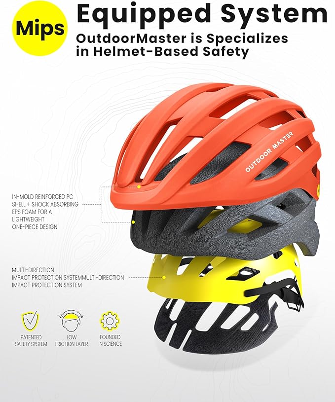 OutdoorMaster MIPS Bike Helmet for Adults-Two Removable Liners & Ventilation in Multi-Environment - Road Bicycle Helmets in Mountain, Motorway for Youth & Adult