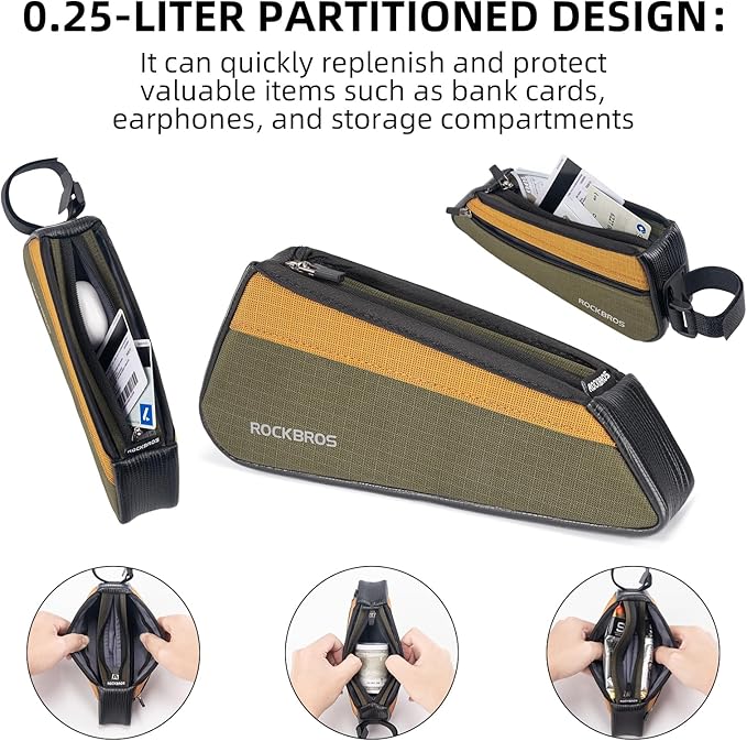 ROCKBROS Bicycle Small Top Tube Bag Bicycle Front Frame Bag Waterproof Bike Bag 0.25Lwith Double Sided Pockets Perfect for MTB Road Bike Cycling Commuting and Outdoor Adventures Festival Gifts