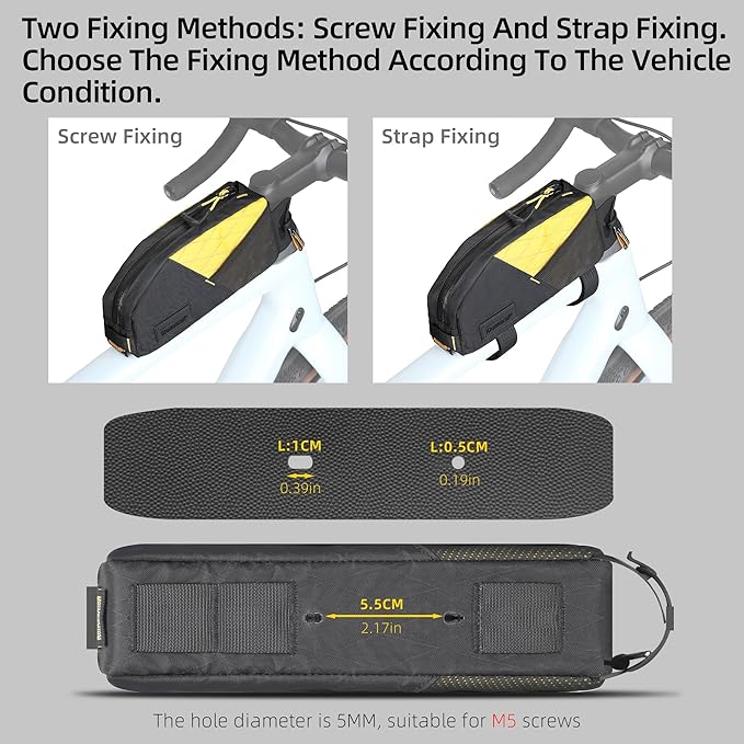 Top Tube Bike Bag Bicycle Frame Bag Front Bike Pouch Cycling Accessories Bike Pack for Gravel, MTB,Road Bike Two Mounting System(ALL BLACK)