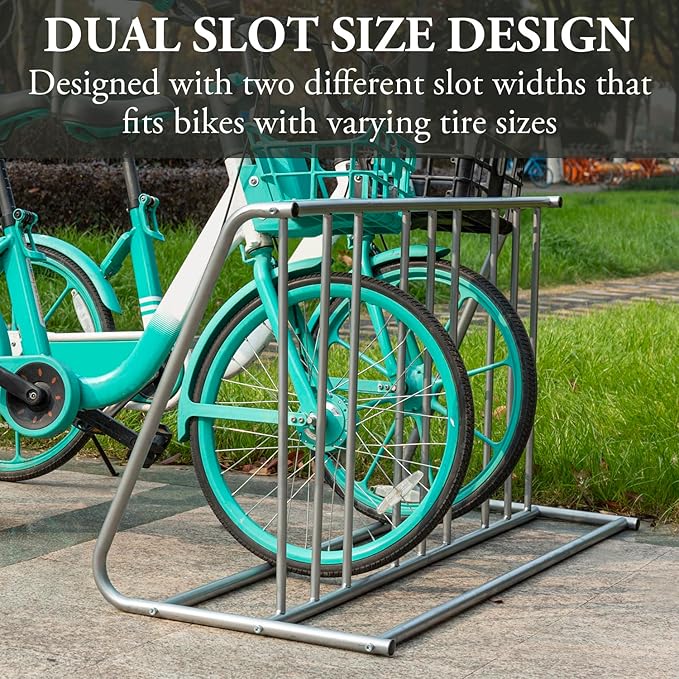 MyGift Large Silver Metal Double Sided Vertical Grid Bicycle Park Rack Stand, Floor Standing Bike Storage Holder for Indoor Garage or Outdoor Parking, 6-Bicycle Capacity