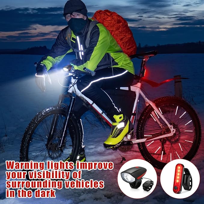 Hanaive 4 Sets Bright LED Bike Light Set USB Rechargeable Bicycle Front Headlight Back Taillight Waterproof Bicycle Light Cycling Accessories for Men Women Night Road Mountain Riding