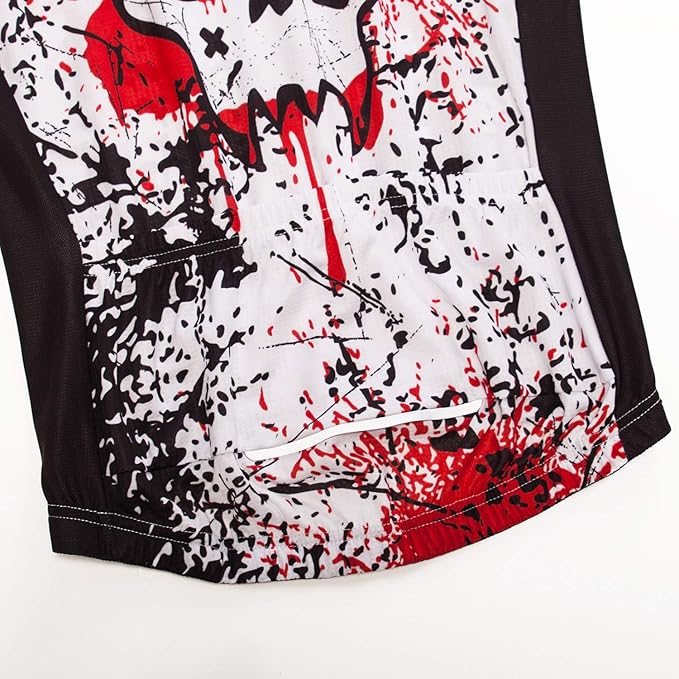 Men Cycling Jersey Skull Bike Short Sleeve Tops Quick-Dry Reflective 3-Pockets S-3XL