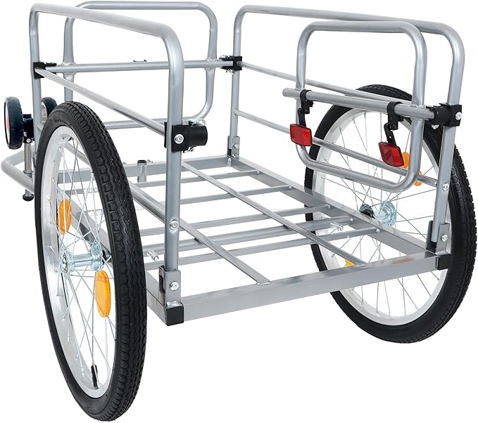 Aluminum Bicycle Trailer, Foldable Bike Cargo Trailer with Universal Hitch, Removable Oxford Fabric Cover, Bicycle Trailers Folding, for Camping, Groceries, 220 LBS Load Capacity, Black+Green