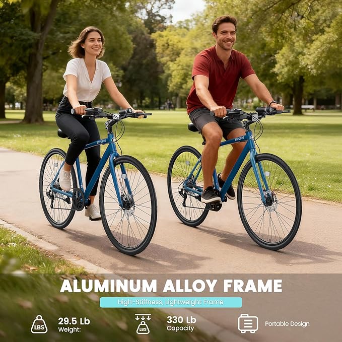 NAIZEA 700C Hybrid Bike for Adults, Aluminum Frame Step-Over Bicycle, 8-Speed Vintage Retro Road Bike for Men and Women, City Commuter Cycling, Multiple Colors
