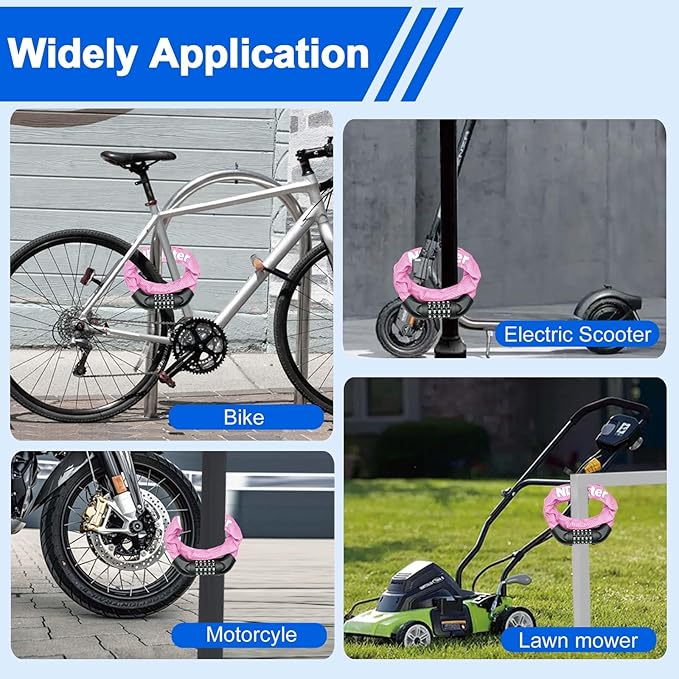 NDakter Bike Lock, 5 Digit Combination Heavy Duty Anti Theft Bicycle Chain Lock, 2.62/3.2/4.27/5/6Ft Long, High Security Resettable, Suitable for Bike, Scooter, Door, Gate, Fence-4/6mm Thick