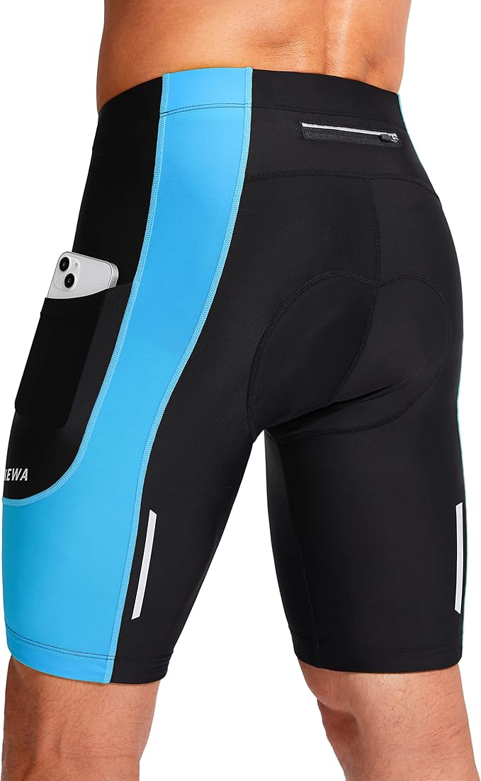 Bikewa Men's Bike Shorts 3D Padded Cycling Road Biking Mountain Riding Biker Bicycle UPF 50+ Cycle Shorts Zipper Pockets