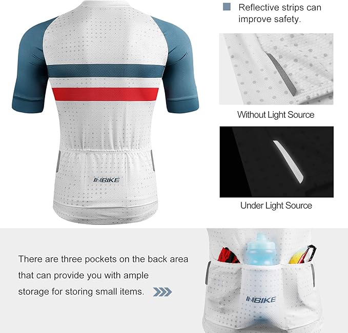 INBIKE Mens Cycling Jersey 3 Rear Pockets Moisture Wicking Short Sleeve Quick Dry Reflective Biking Shirts