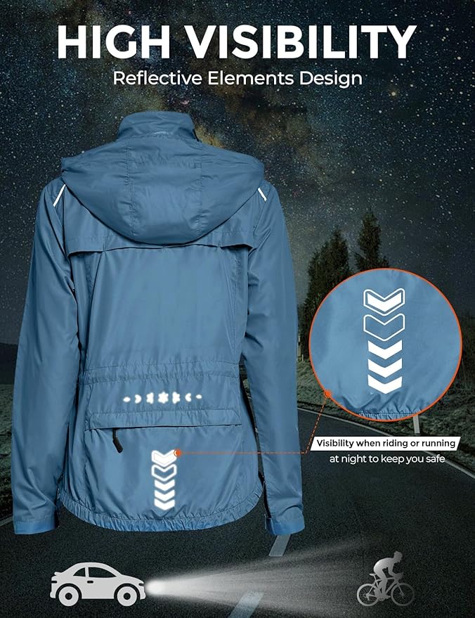 FitsT4 Sports Women's Cycling Running Jackets Lightweight Windproof Bike Windbreaker Reflective with Hooded