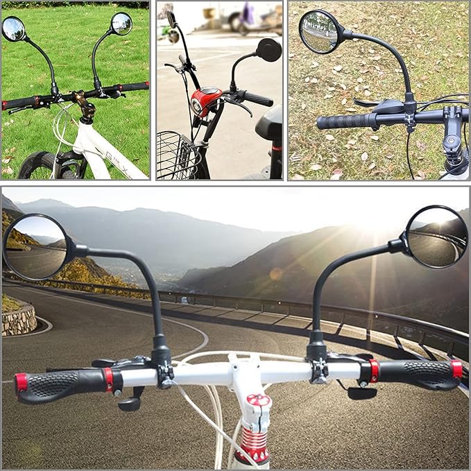 Bike Mirror 2 Pack, Adjustable Bike Mirrors Handlebar Rearview Mirror, Acrylic Convex Round Bike Rear View Mirrors for Handlebars Mount, Bicycle Mirror For E-bike Scooter