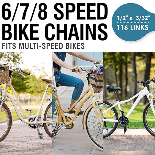 MARQUE 6/7/8 Speed Bike Chain - Bicycle Chain for Road & Mountain Bike, Quick Link Included for Easy Installation, 1/2 x 3/32 inch, 116 Links - MTB Chains Replacement (1 Set, 6/7/8 Speed Chain)