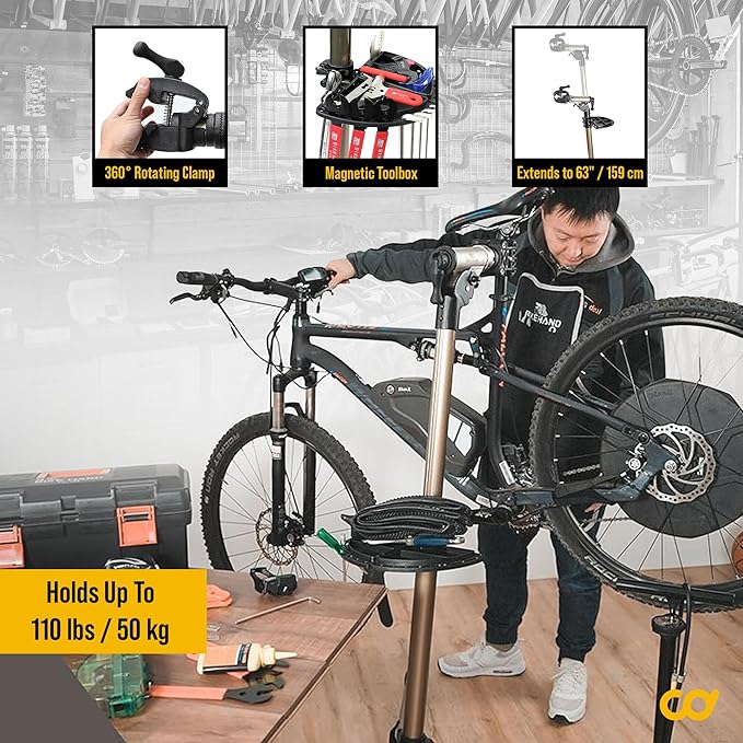 BikeHand Bike Repair Stand - Home Portable Bicycle Mechanics Workstand - for Mountain MTB Road Bikes Maintenance - Max. 110 lbs