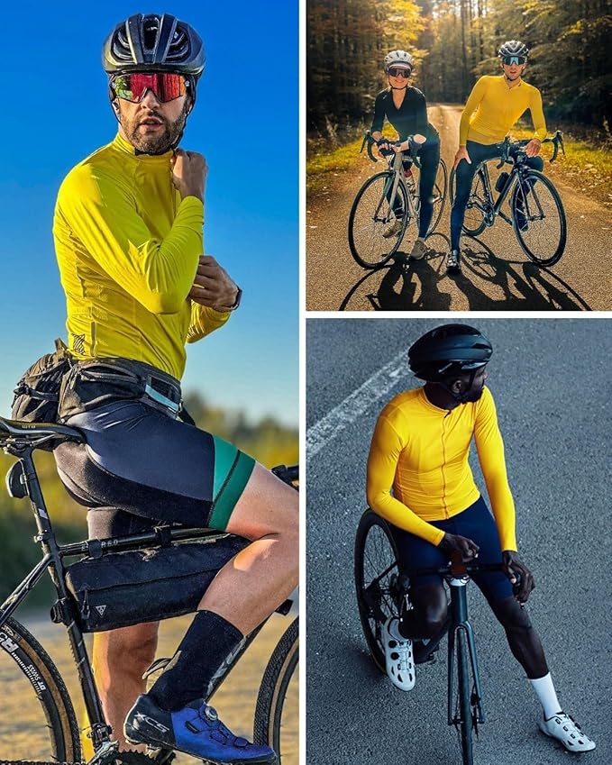 Men's Cycling Jerseys Long Sleeve Bike Biking Shirts Full Zip with Pockets Road Bicycle Clothing