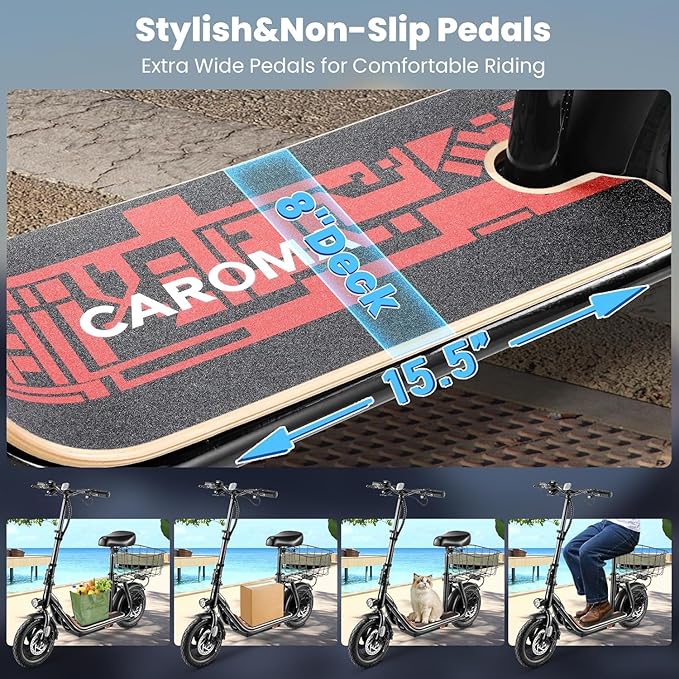 Caroma Peak 1200W/800W Electric Scooter with Seat, 30 Miles Max Range, Electric Scooter Adults, Up to 20MPH Foldable Escooter with Basket,Key Start Adjustable E-Scooter