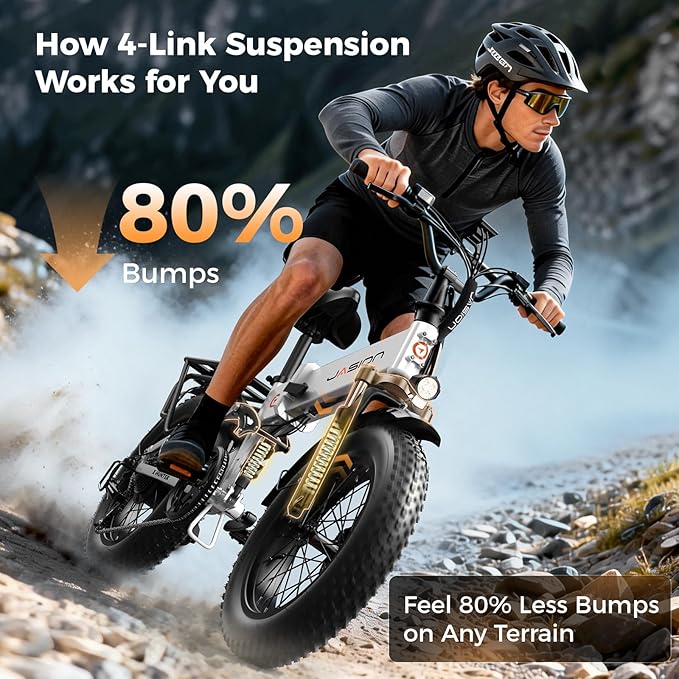 Jasion X Hunter/PRO Electric Bike for Adults,1800W/1400W Peak 20''Fat Tire Foldable Ebike,Folding E Bike Up to 80/70 Miles Range,720/624WH Removable Battery,30 MPH E Bike,Certified by UL2849
