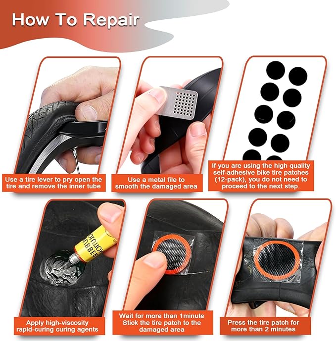 74 Pcs Bike Tire Repair Kit,Portable Bicycle Tire Patch Kit,Premium Tool Kit with Valve Core Wrench,Needle-nose Pliers,Suitable for Mountain and Road Bike