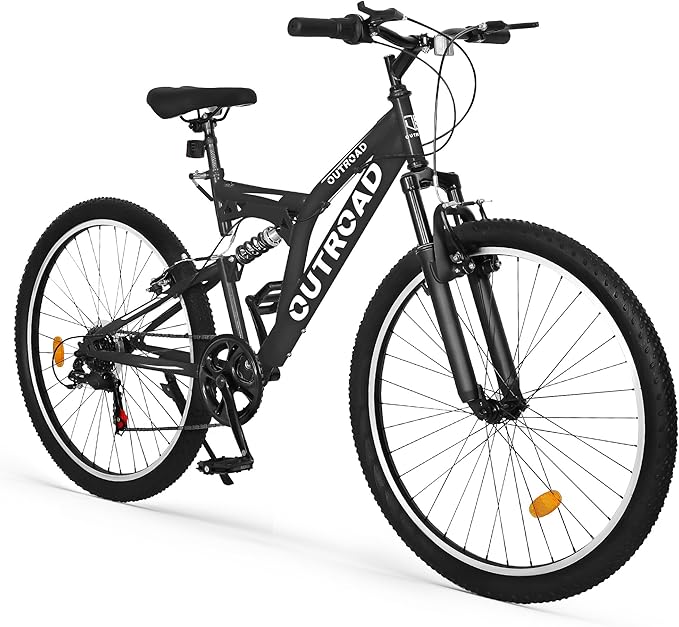 26 inch Mountain Bike Dual Full Suspension, Outdoor Hybrid Bikes,7-Speed/High-Carbon Steel, for Men Women Adult, MTB Bicycle with Suspension Fork,Sleek Colors