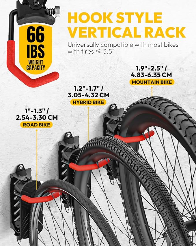 Swivel Bike Wall Mount Bike Rack Garage Organizer, Vertical Bike Hanger for Bicycle Rotating Wall Rack, Easy Installation with Wheel Hook (1 PACK)