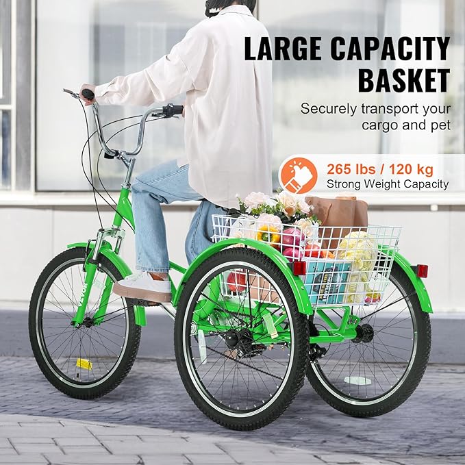 VEVOR Folding Adult Tricycle,Adult Folding Trikes, 3 Wheel Cruiser Bike with Large Basket & Adjustable Seat, Shopping Picnic Foldable Tricycles for Women, Men, Seniors